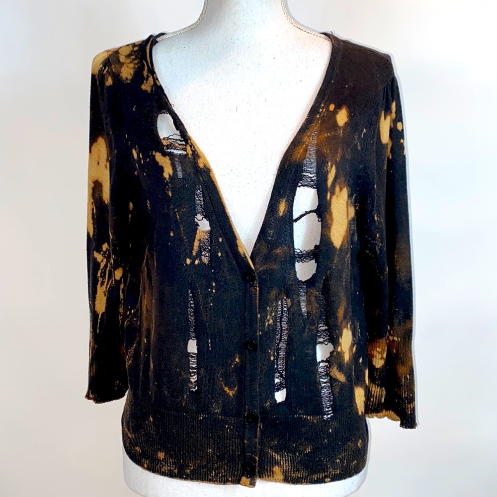 Lexa Vonn Hand Distressed knit tie-dye cardigan
